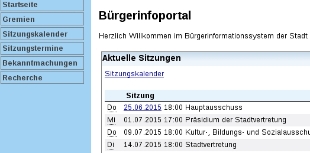 Portalausschnitt Bürgerinformationssystem